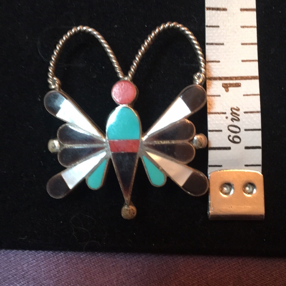 Sterling silver Butterfly pin. Vintage !!! Turquoise, coral, onyx …